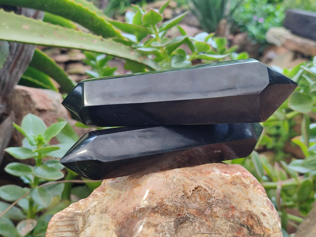 Polished Black Basalt Double Terminated Points x 4 From Antsirabe, Madagascar - Toprock Gemstones and Minerals 