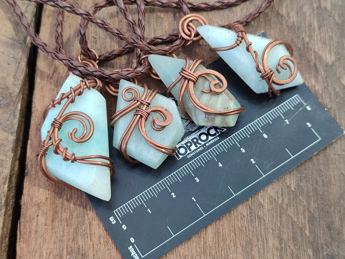 Polished Copper Wire Wrapped Blue Smithsonite Jewellery Pendants x 6 From Congo - Toprock Gemstones and Minerals 