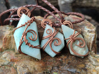 Polished Copper Wire Wrapped Blue Smithsonite Jewellery Pendants x 6 From Congo