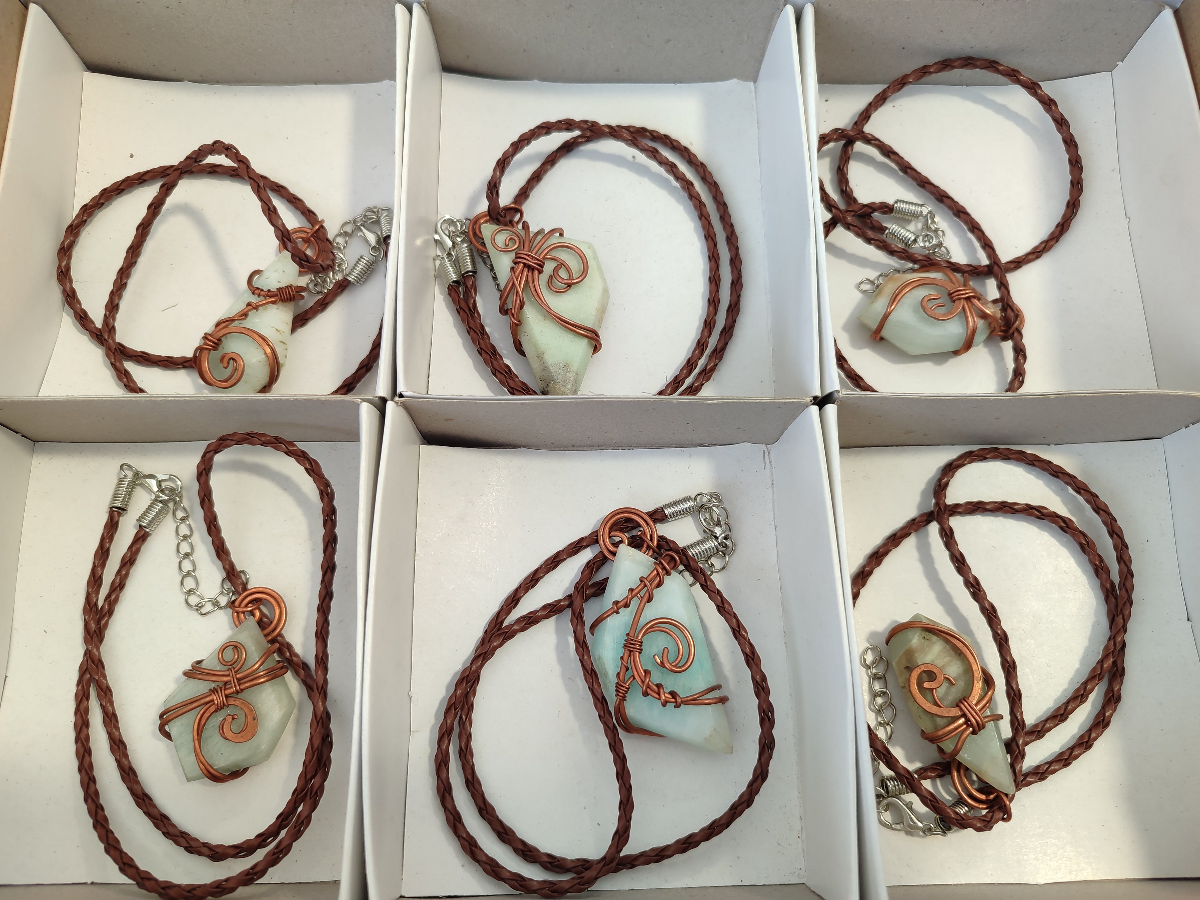 Polished Copper Wire Wrapped Blue Smithsonite Jewellery Pendants x 6 From Congo - Toprock Gemstones and Minerals 