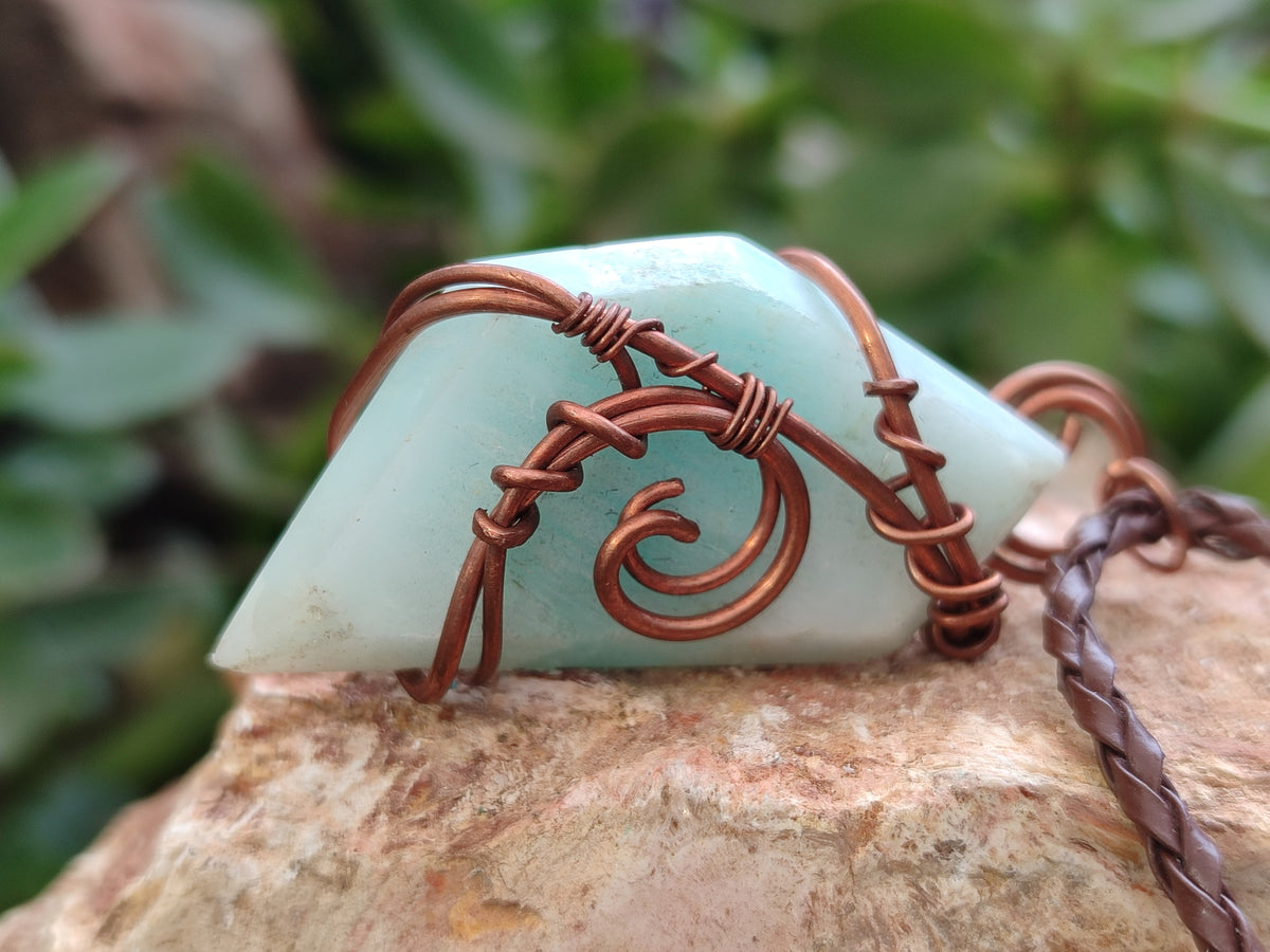 Polished Copper Wire Wrapped Blue Smithsonite Jewellery Pendants x 6 From Congo - Toprock Gemstones and Minerals 