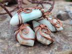 Polished Copper Wire Wrapped Blue Smithsonite Jewellery Pendants x 6 From Congo - Toprock Gemstones and Minerals 