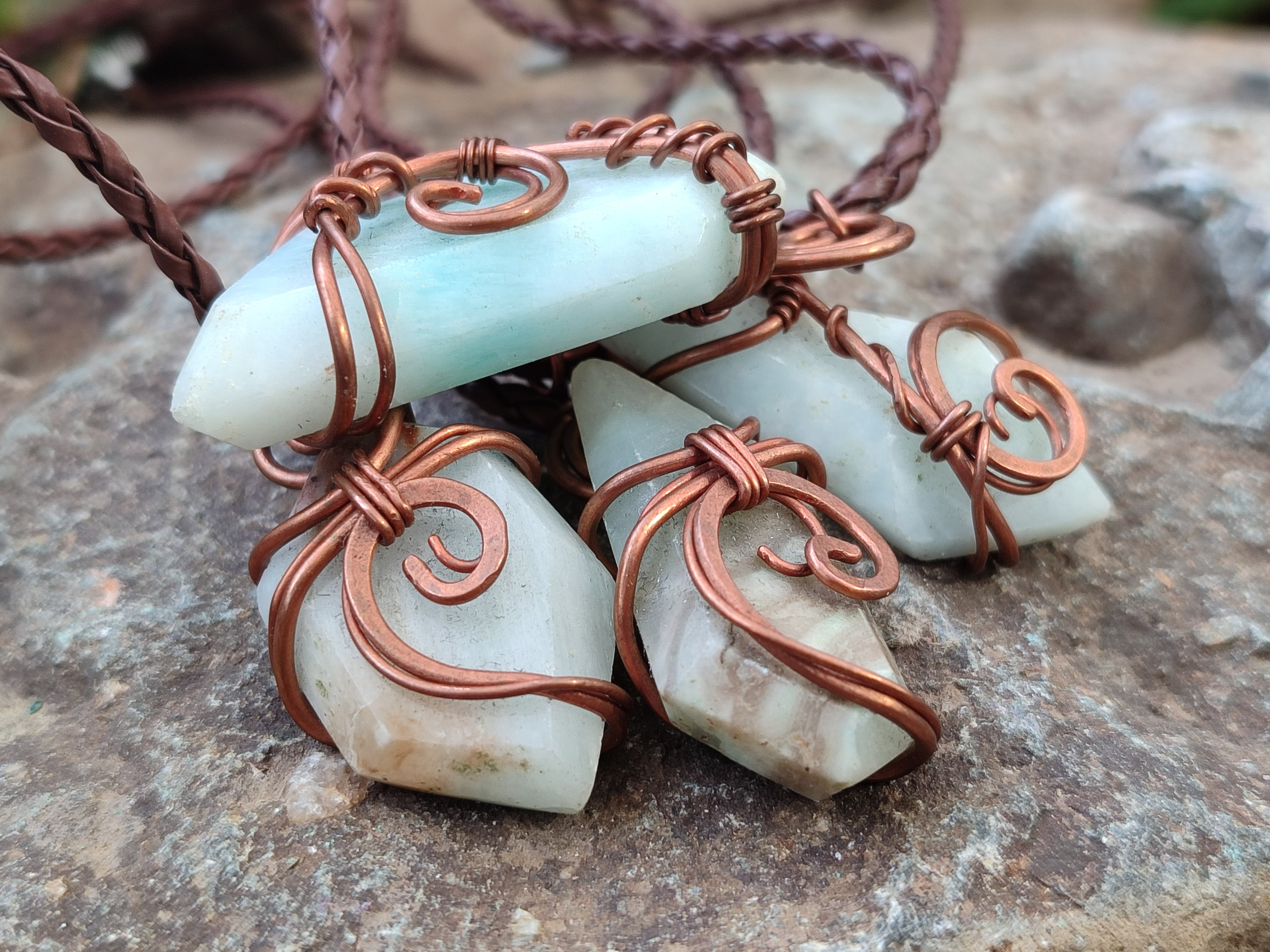 Polished Copper Wire Wrapped Blue Smithsonite Jewellery Pendants x 6 From Congo - Toprock Gemstones and Minerals 