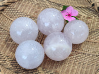 Polished Blue Girasol Rose Quartz Spheres x 5 From Madagascar