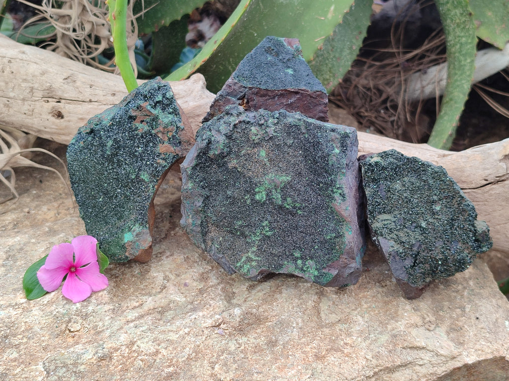 Natural Libethenite Crystals On Dolomite Matrix Specimens x 4 From Shituru, Congo - Toprock Gemstones and Minerals 