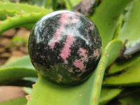 Polished Rhodonite Spheres x 4 From Rhusinga, Zimbabwe