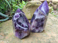 Polished Chevron Amethyst Points x 2 From Zambia