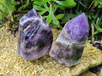 Polished Chevron Amethyst Points x 2 From Zambia