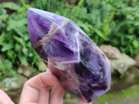 Polished Chevron Amethyst Points x 2 From Zambia