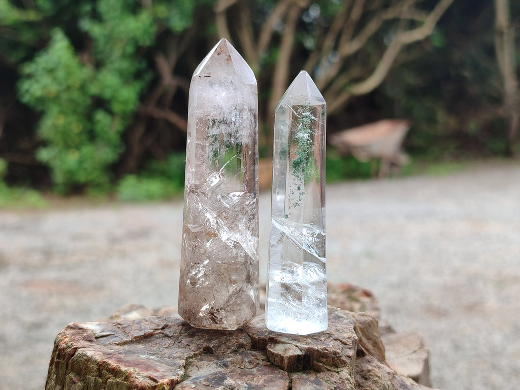 Polished Quartz Crystal Points with Various Inclusions x 11 From Madagascar - Toprock Gemstones and Minerals 