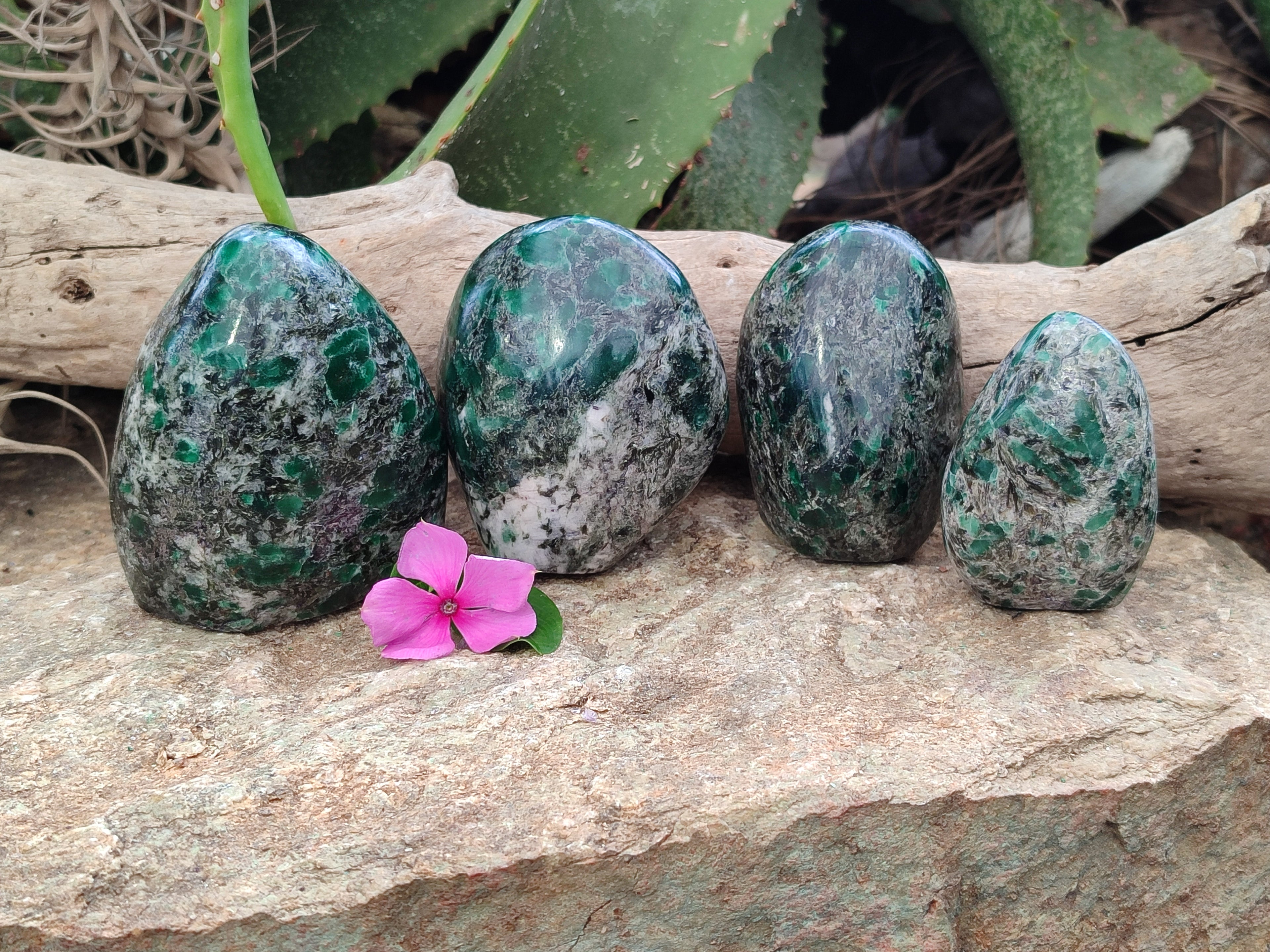 Polished Emerald Mica In Matrix Standing Free Forms x 4 From Mutoko, Zimbabwe - Toprock Gemstones and Minerals 