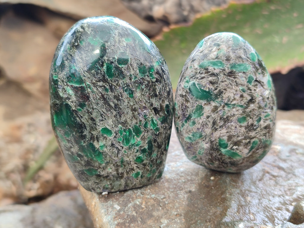 Polished Emerald Mica In Matrix Standing Free Forms x 4 From Mutoko, Zimbabwe - Toprock Gemstones and Minerals 