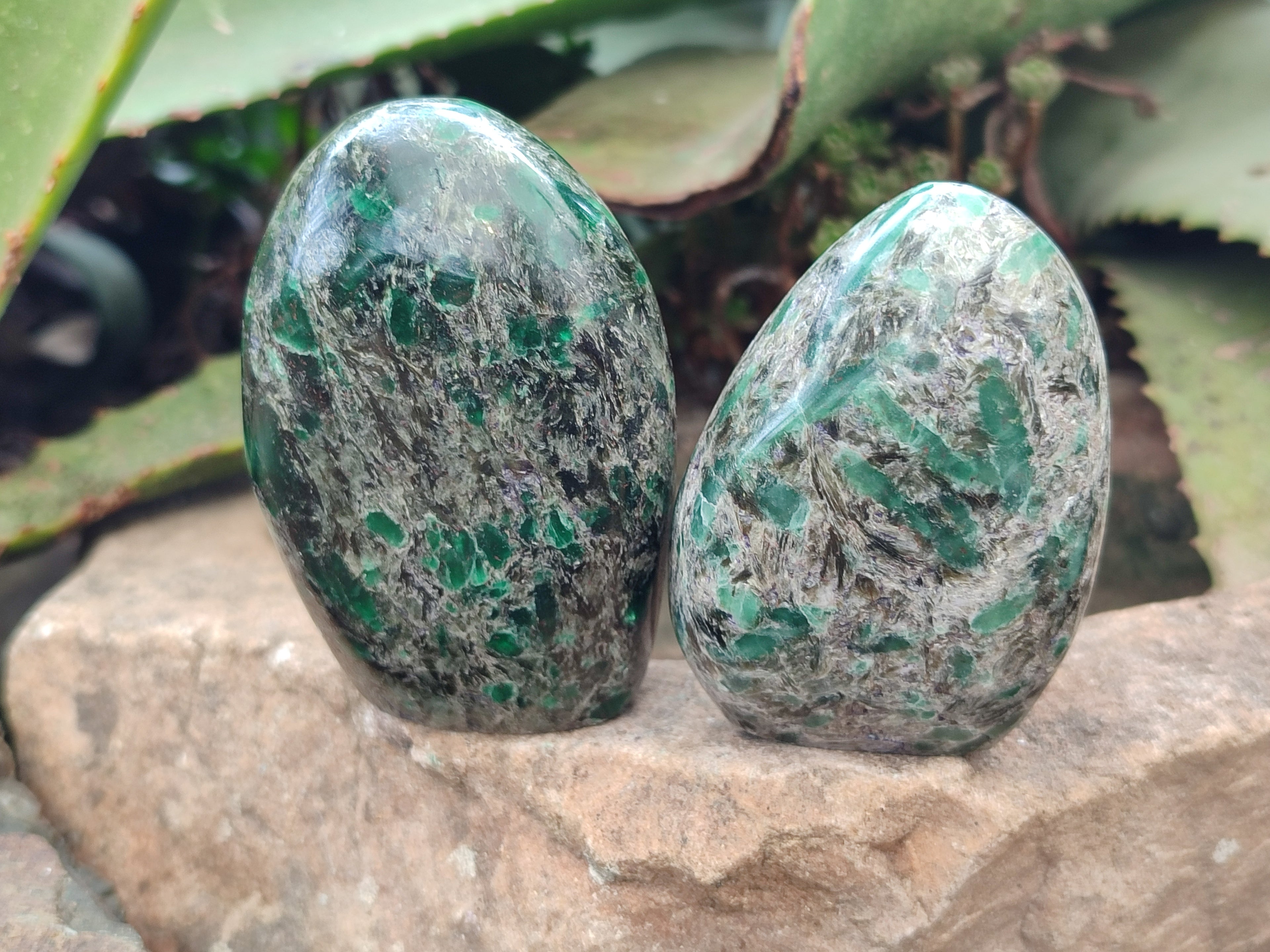 Polished Emerald Mica In Matrix Standing Free Forms x 4 From Mutoko, Zimbabwe - Toprock Gemstones and Minerals 