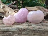 Polished Rose Quartz Hearts x 3 From Ambatondrazaka, Madagascar