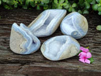 Polished Blue Lace Agate Geodes x 4 From Nsanje, Malawi