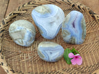 Polished Blue Lace Agate Geodes x 4 From Nsanje, Malawi - Toprock Gemstones and Minerals 