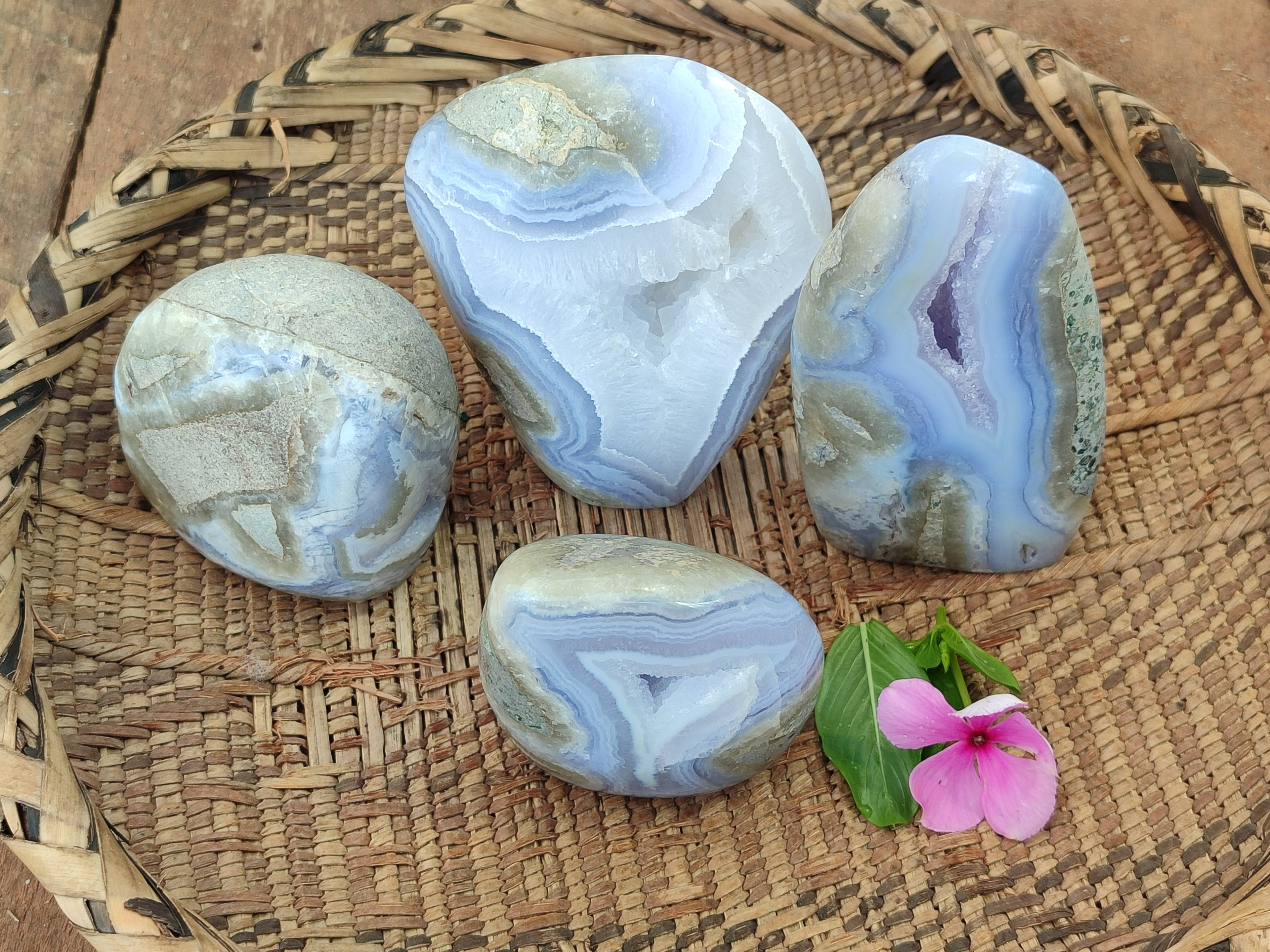 Polished Blue Lace Agate Geodes x 4 From Nsanje, Malawi - Toprock Gemstones and Minerals 