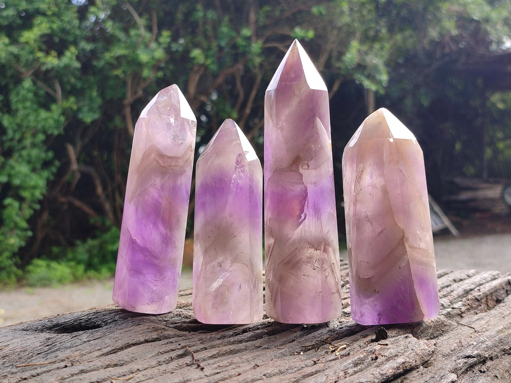 Polished Chevron Amethyst Points x 4 From Ankazobe, Madagascar - Toprock Gemstones and Minerals 