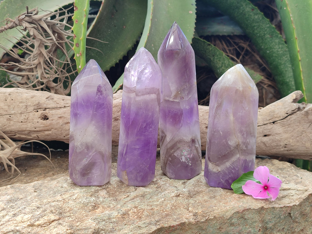 Polished Chevron Amethyst Points x 4 From Ankazobe, Madagascar - Toprock Gemstones and Minerals 
