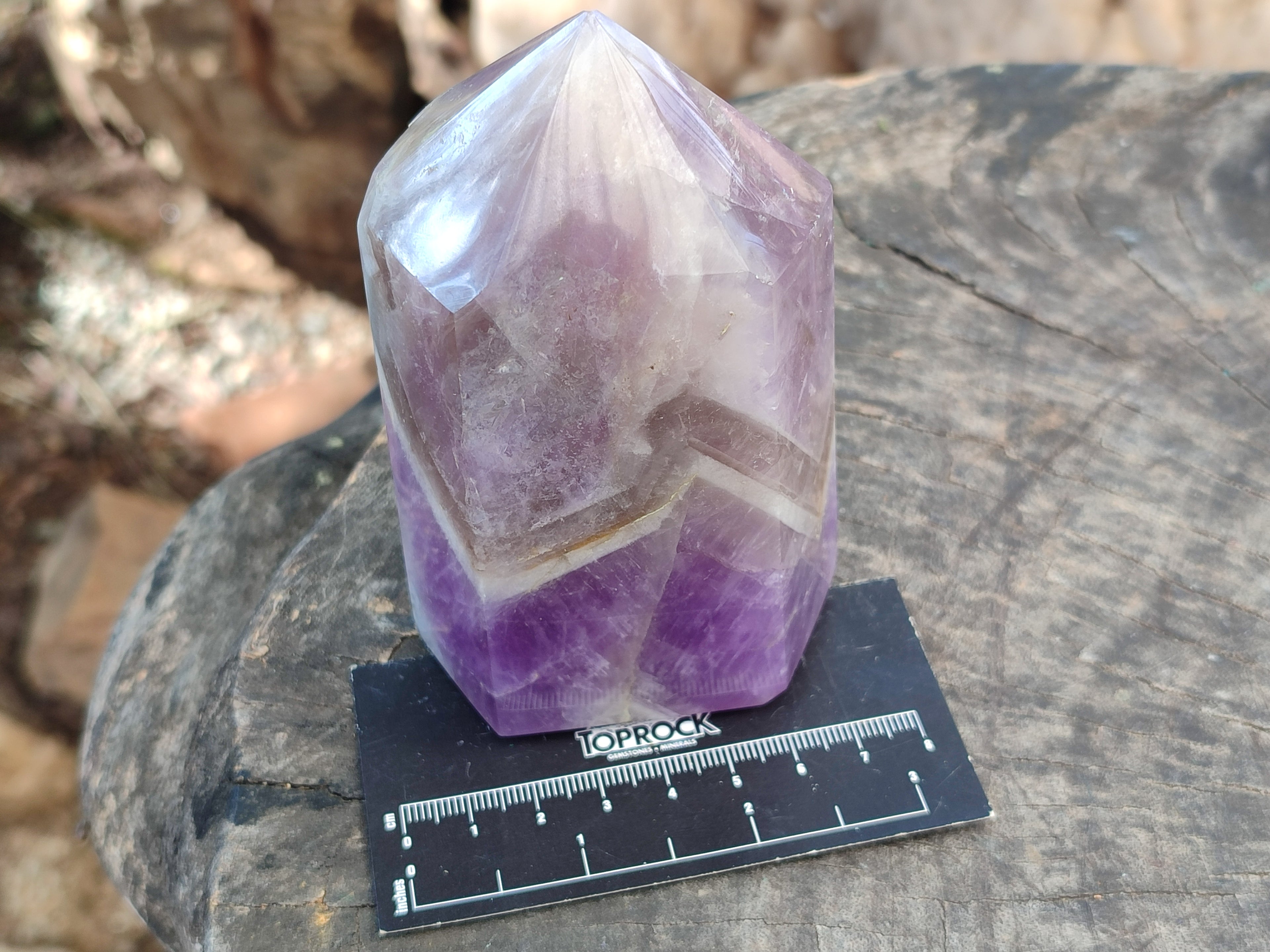 Polished Smokey Chevron Amethyst Points x 3 From Madagascar - Toprock Gemstones and Minerals 