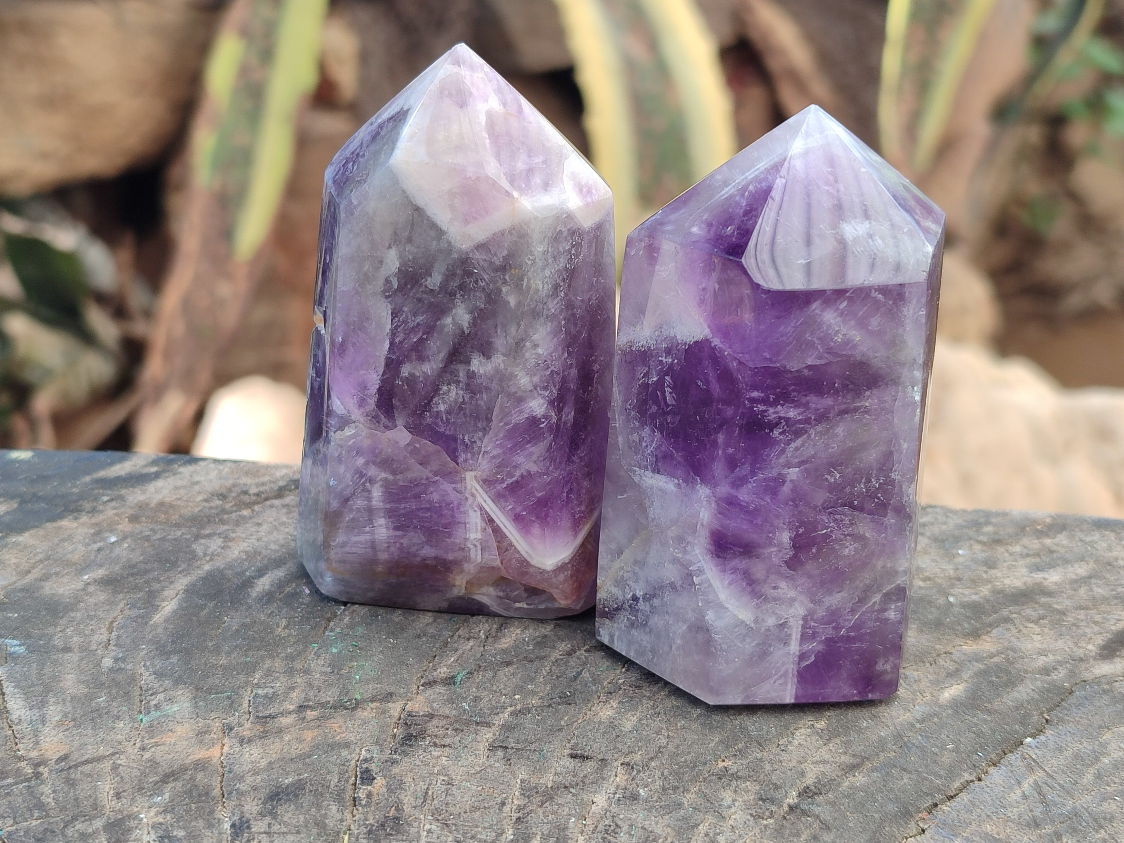 Polished Smokey Chevron Amethyst Points x 3 From Madagascar - Toprock Gemstones and Minerals 