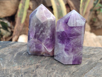 Polished Smokey Chevron Amethyst Points x 3 From Madagascar