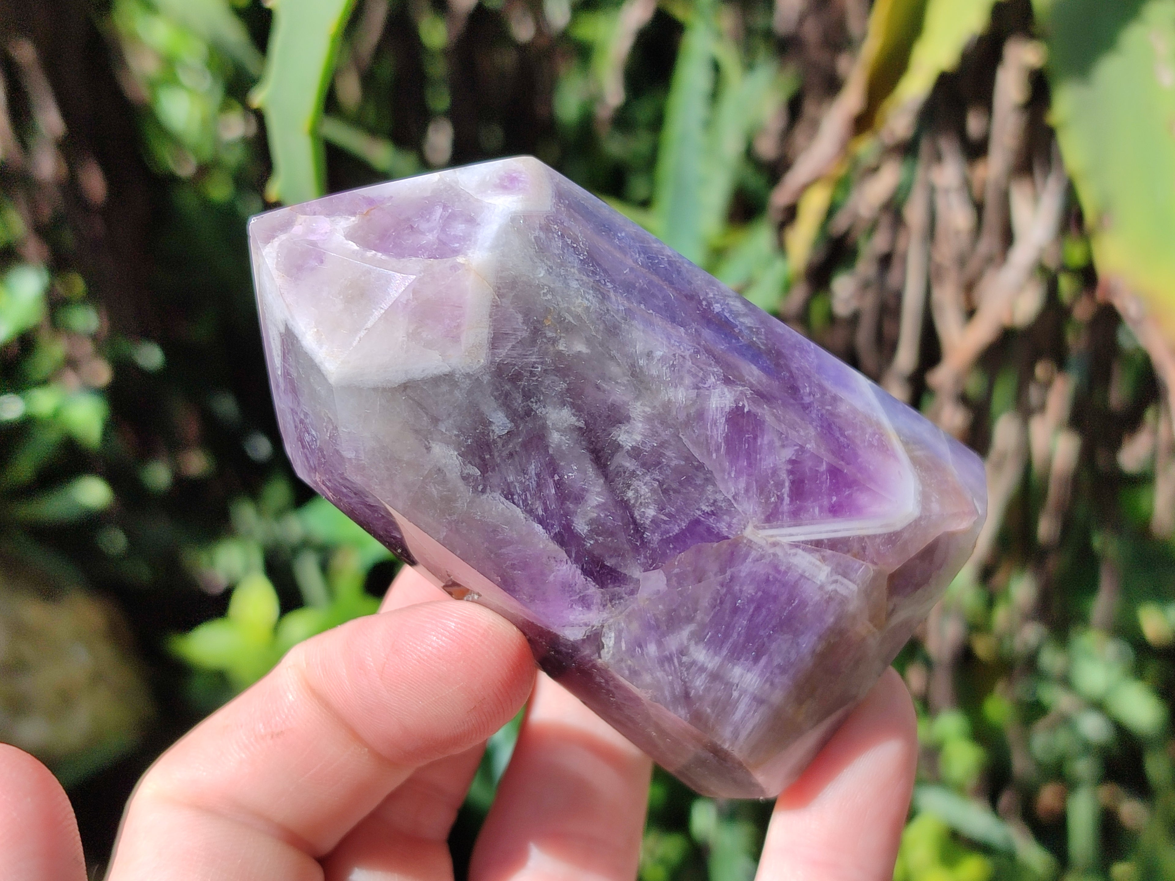 Polished Smokey Chevron Amethyst Points x 3 From Madagascar - Toprock Gemstones and Minerals 