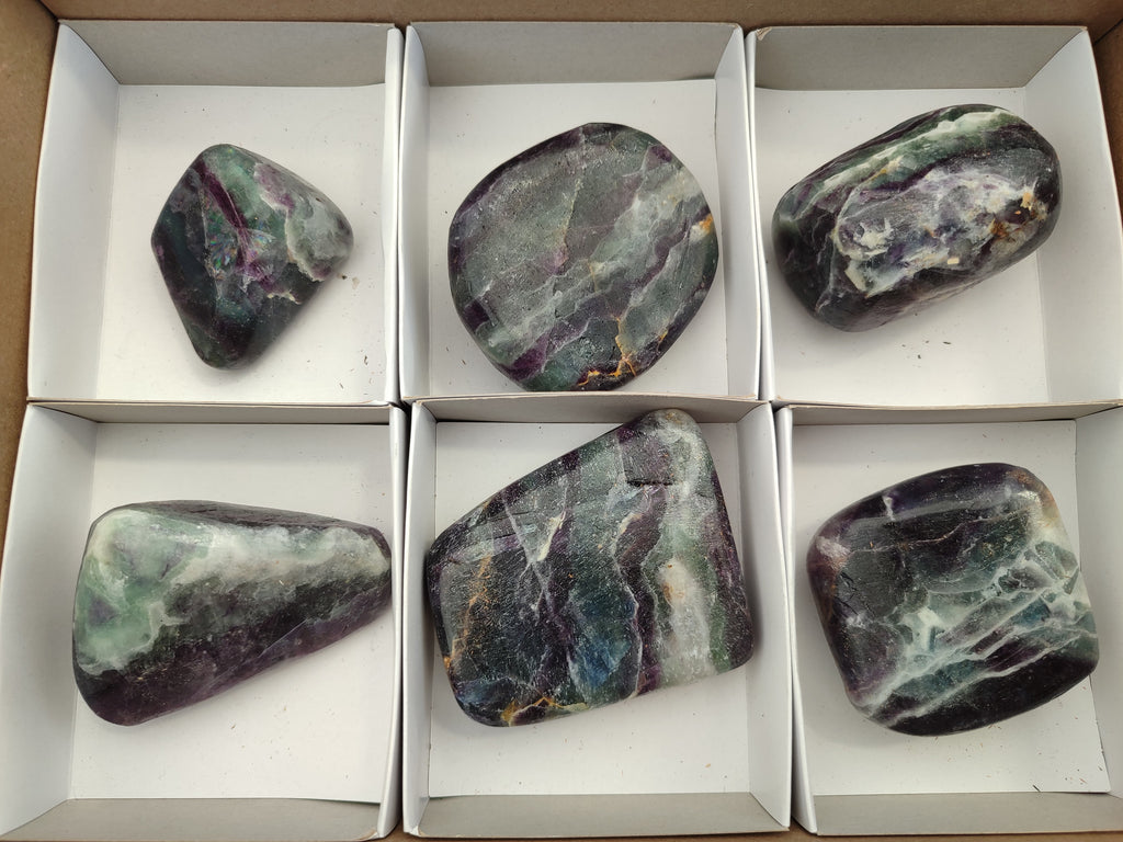 Polished Watermelon Fluorite Free Forms x 6 From Namibia - Toprock Gemstones and Minerals 