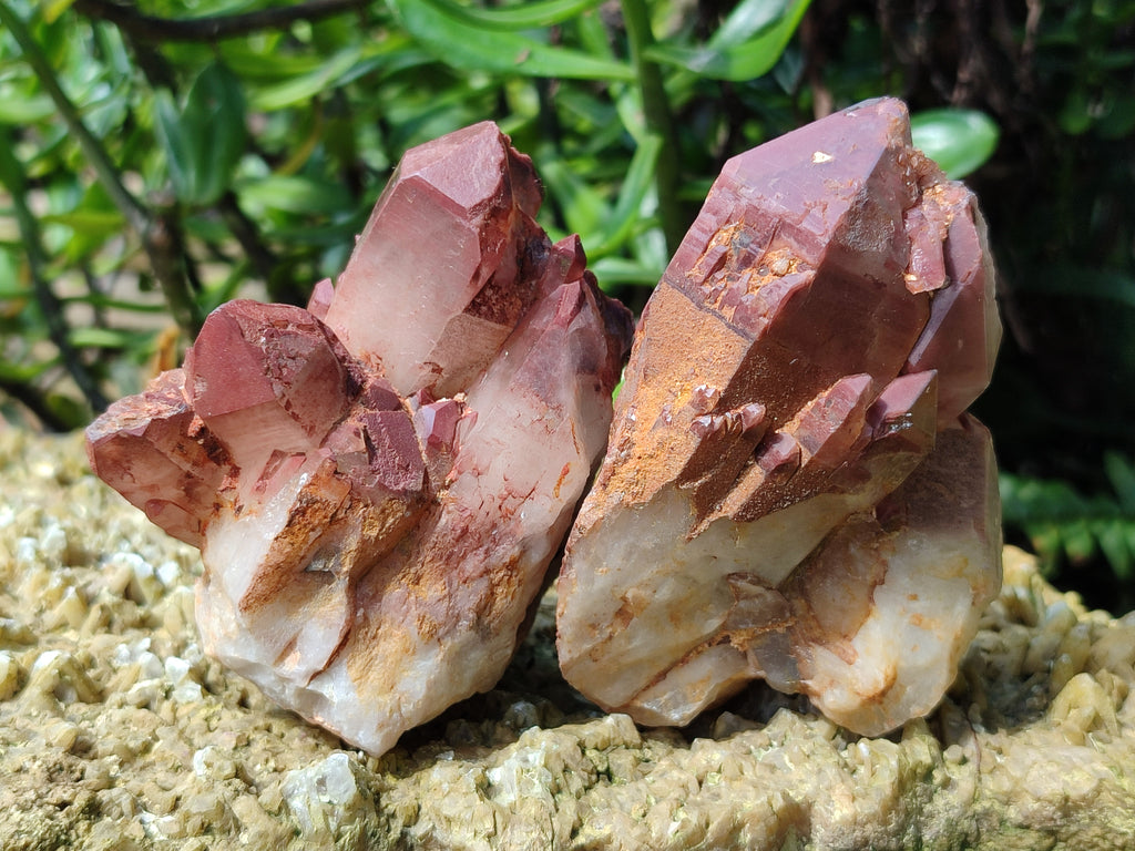 Natural Red Hematoid Phantom Quartz Clusters x 3 From Karoi, Zimbabwe - Toprock Gemstones and Minerals 