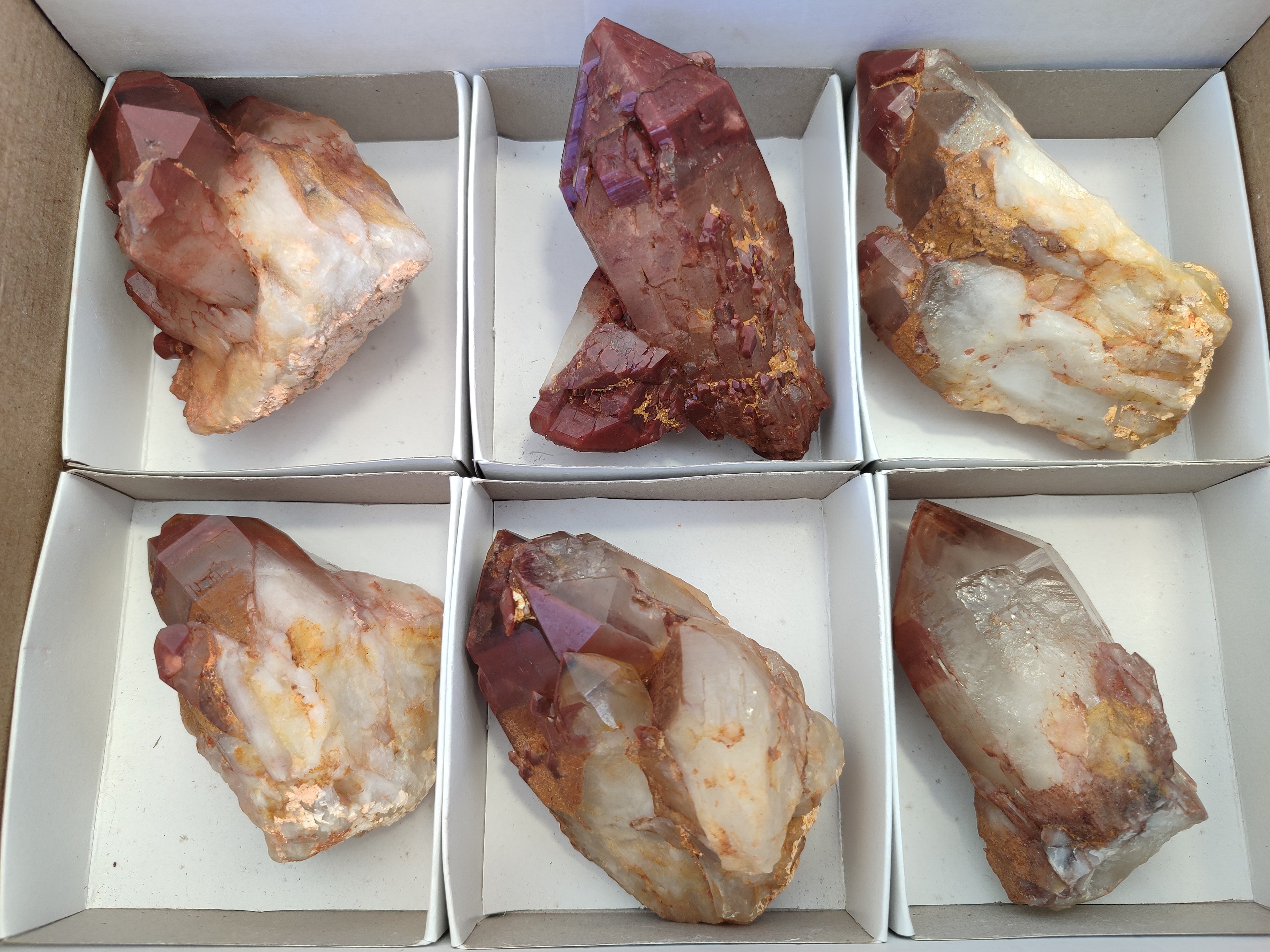 Natural Red Hematoid Phantom Quartz Clusters x 3 From Karoi, Zimbabwe - Toprock Gemstones and Minerals 