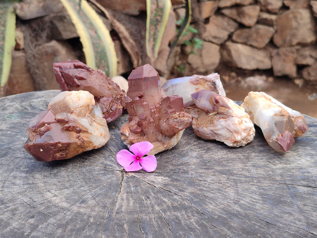 Natural Red Hematoid Phantom Quartz Clusters x 3 From Karoi, Zimbabwe - Toprock Gemstones and Minerals 