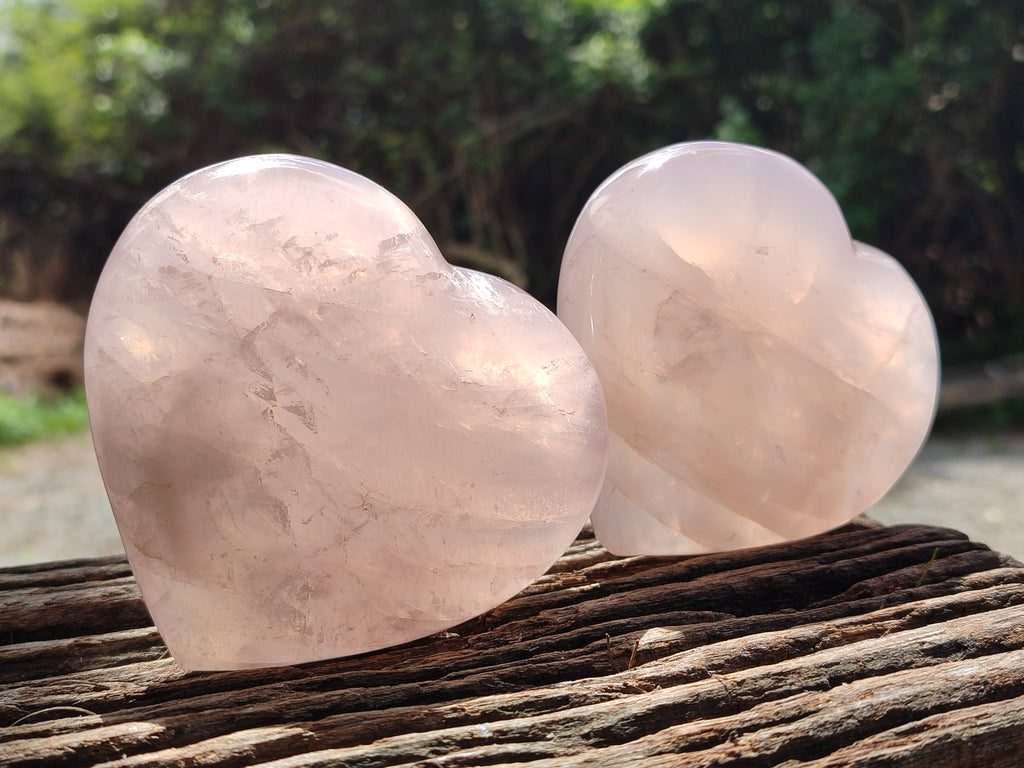 Polished Rose Quartz Hearts x 3 From Ambatondrazaka, Madagascar - Toprock Gemstones and Minerals 