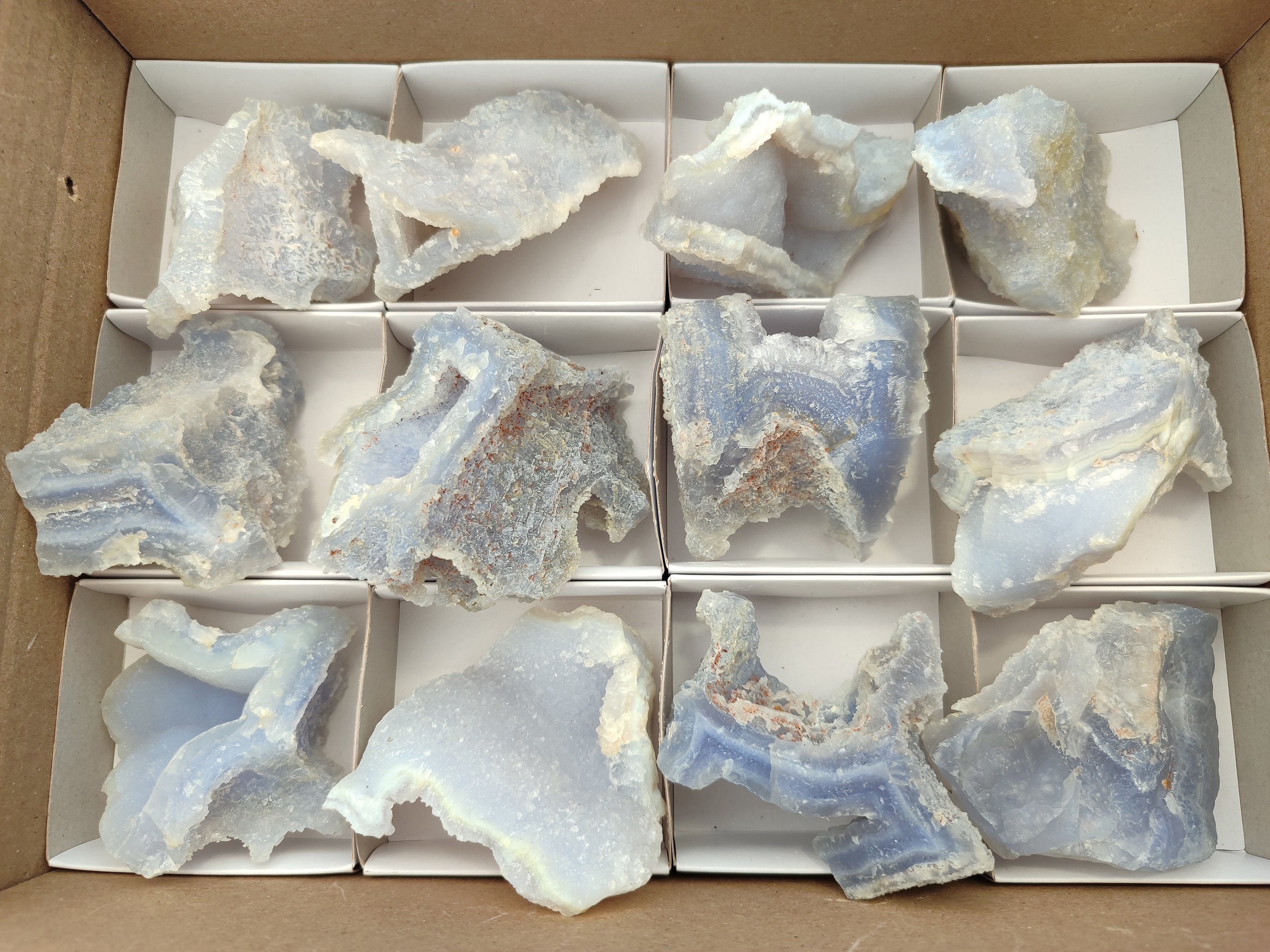 Natural Etched Blue Chalcedony Specimens x 12 From Nsanje, Malawi - Toprock Gemstones and Minerals 