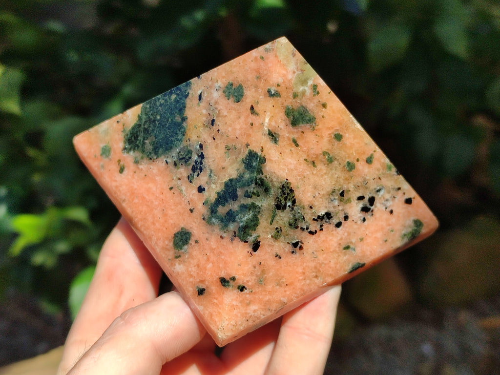 Polished Orange Calcite with Biotite Pyramids x 2 From Madagascar - Toprock Gemstones and Minerals 