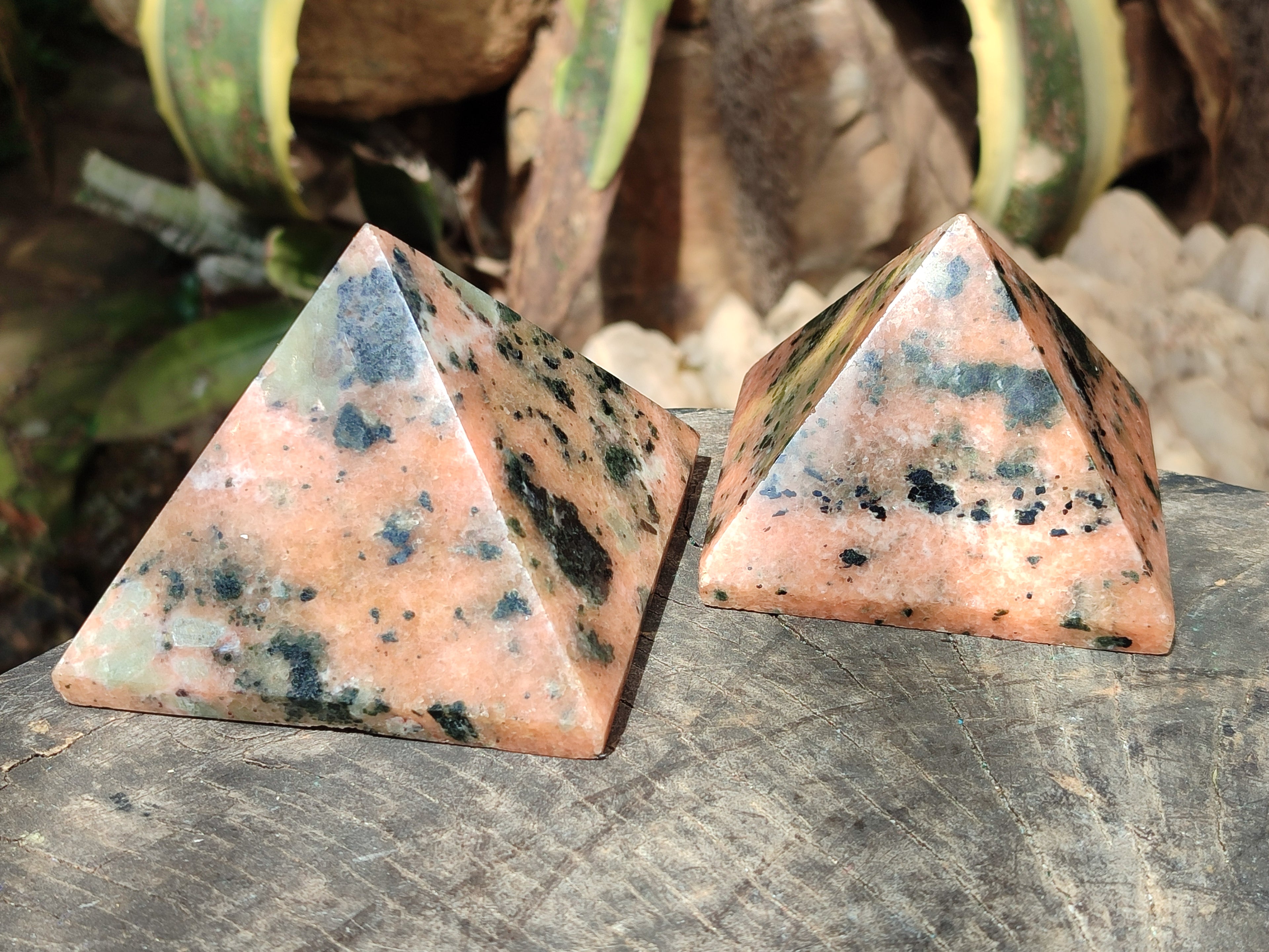 Polished Orange Calcite with Biotite Pyramids x 2 From Madagascar - Toprock Gemstones and Minerals 