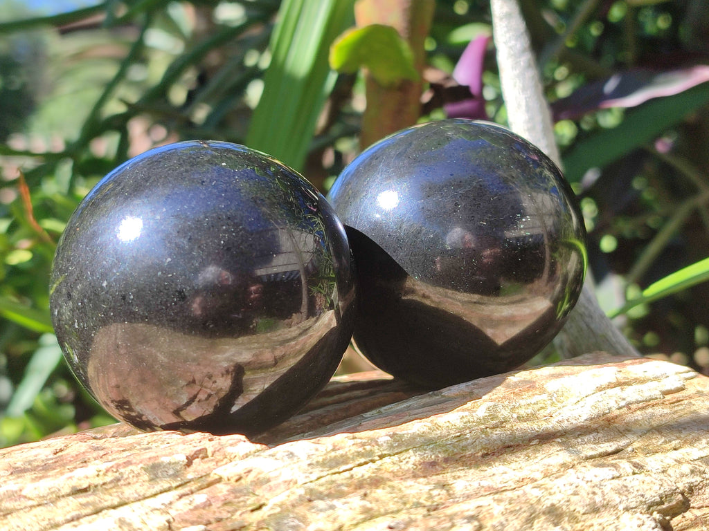 Polished Black Basalt Spheres x 5 From Antsirabe, Madagascar - Toprock Gemstones and Minerals 