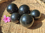 Polished Black Basalt Spheres x 5 From Antsirabe, Madagascar - Toprock Gemstones and Minerals 