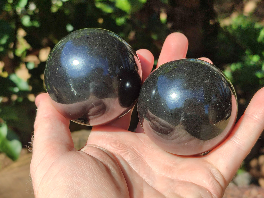 Polished Black Basalt Spheres x 5 From Antsirabe, Madagascar - Toprock Gemstones and Minerals 