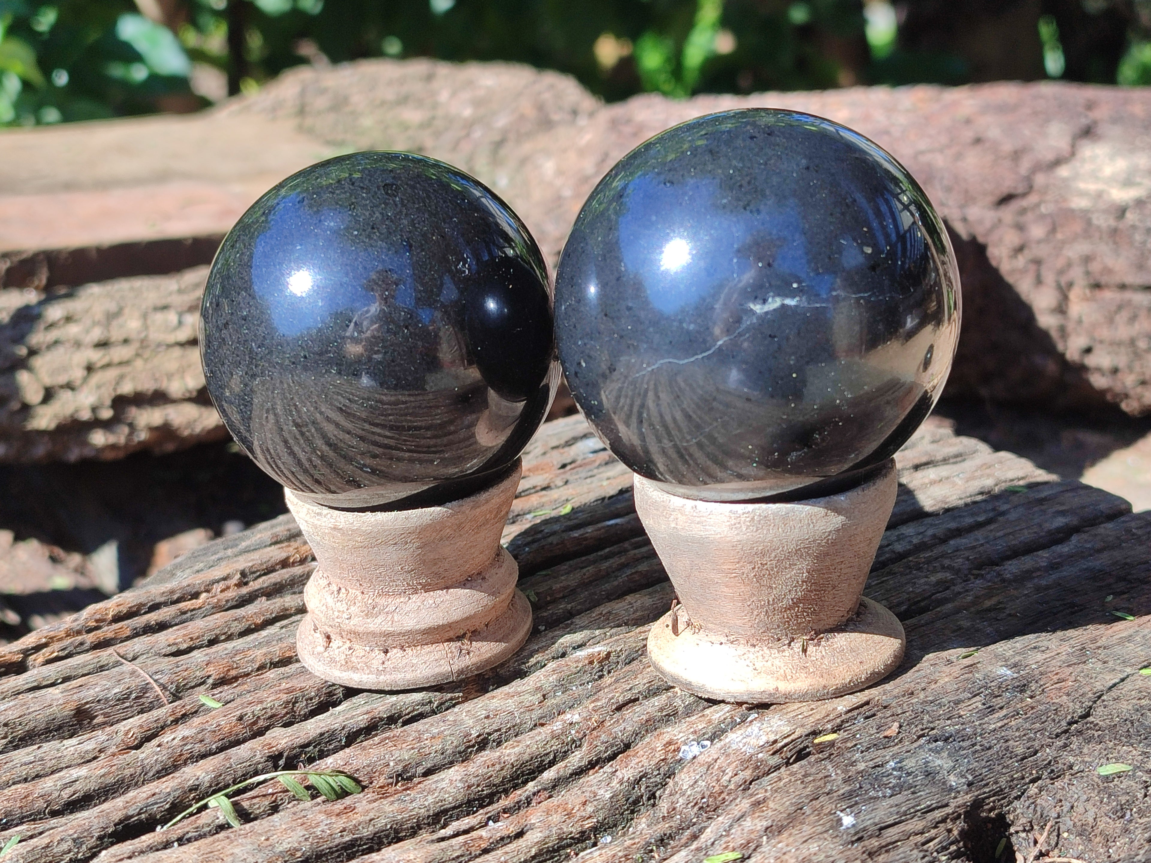 Polished Black Basalt Spheres x 5 From Antsirabe, Madagascar - Toprock Gemstones and Minerals 