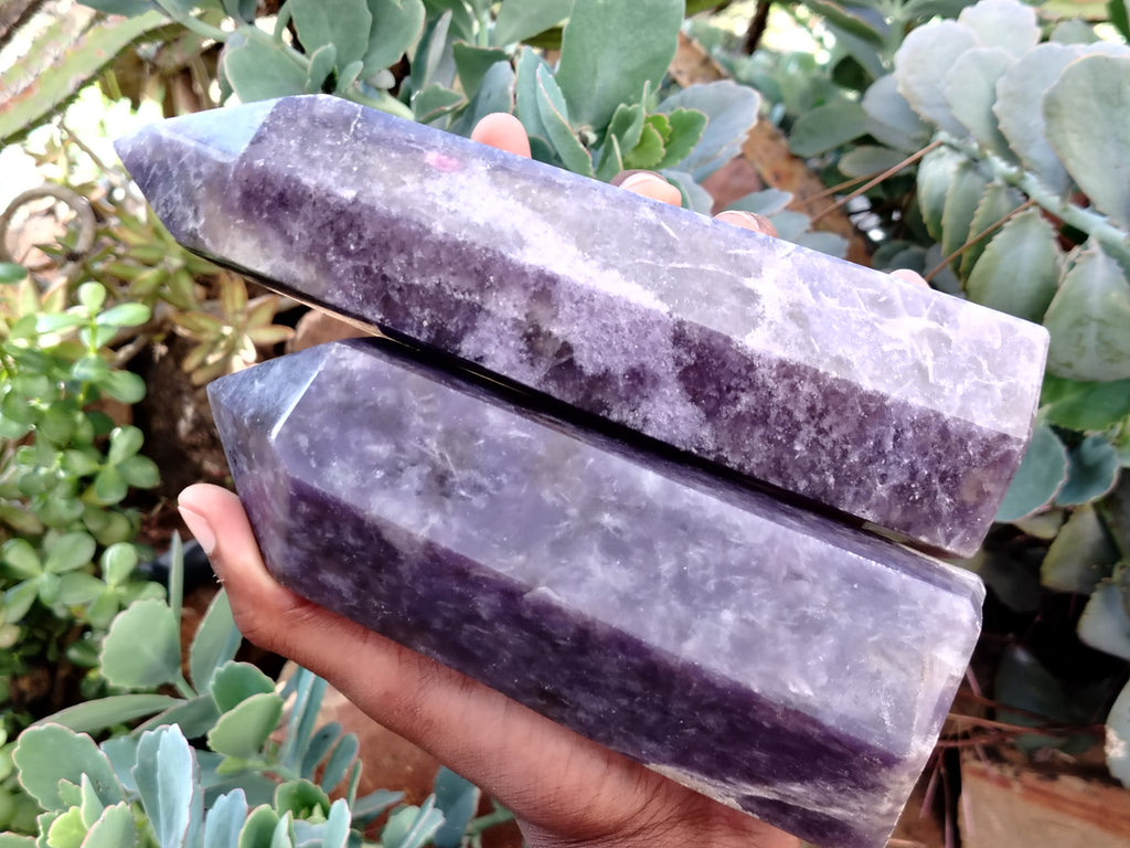 Polished Lepidolite with Pink Rubellite Points x 2 From Ambatondrazaka, Madagascar - Toprock Gemstones and Minerals 