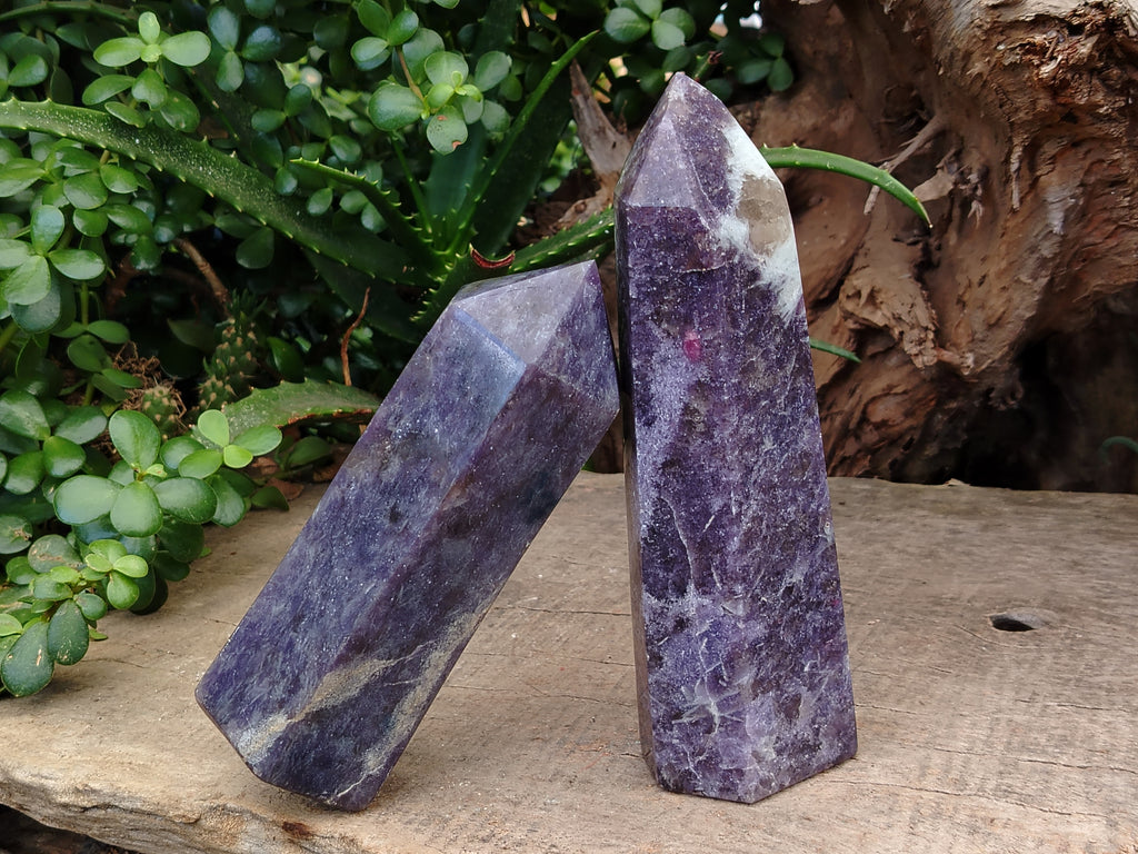 Polished Lepidolite with Pink Rubellite Points x 2 From Ambatondrazaka, Madagascar - Toprock Gemstones and Minerals 