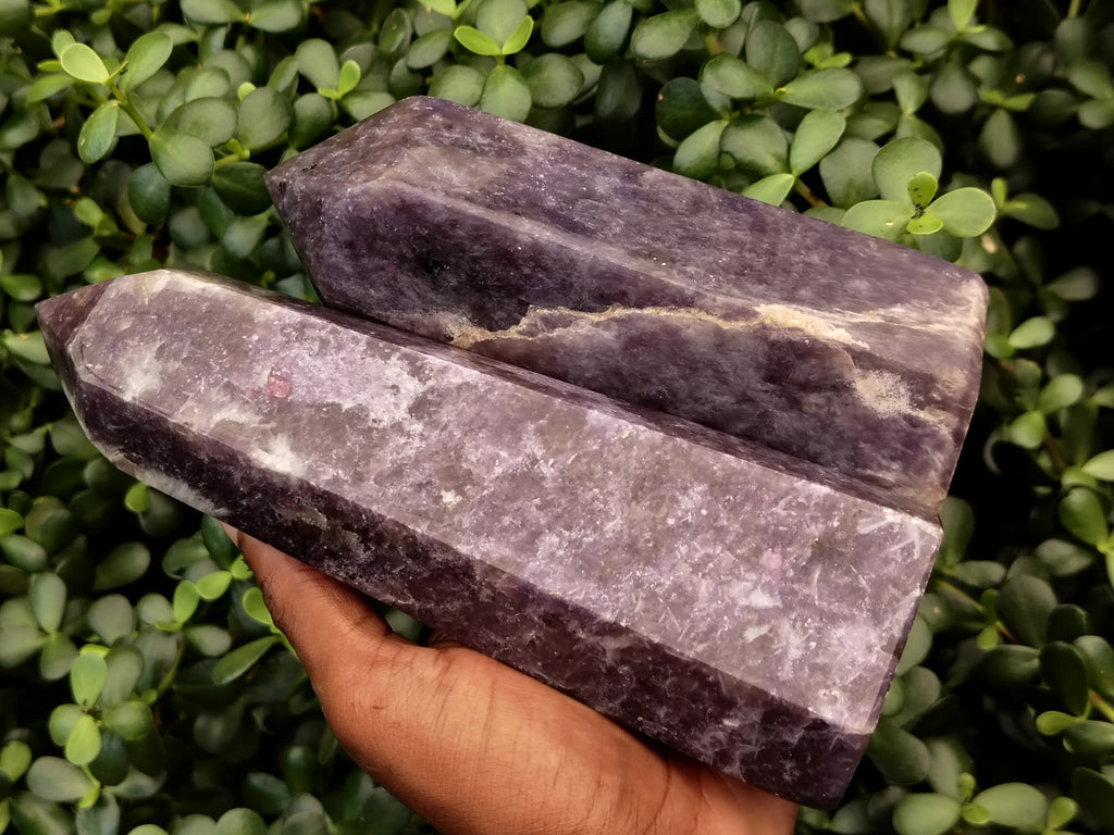 Polished Lepidolite with Pink Rubellite Points x 2 From Ambatondrazaka, Madagascar - Toprock Gemstones and Minerals 