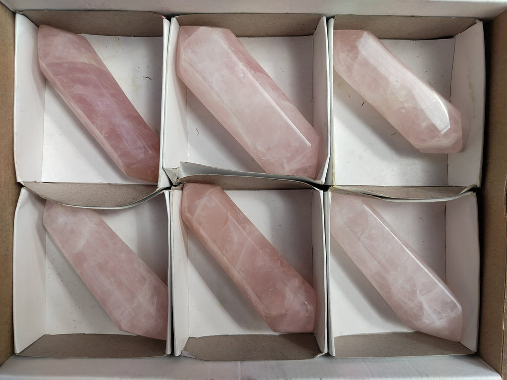 Polished Double Terminated Rose Quartz Points x 6 From Ambatondrazaka, Madagascar - Toprock Gemstones and Minerals 