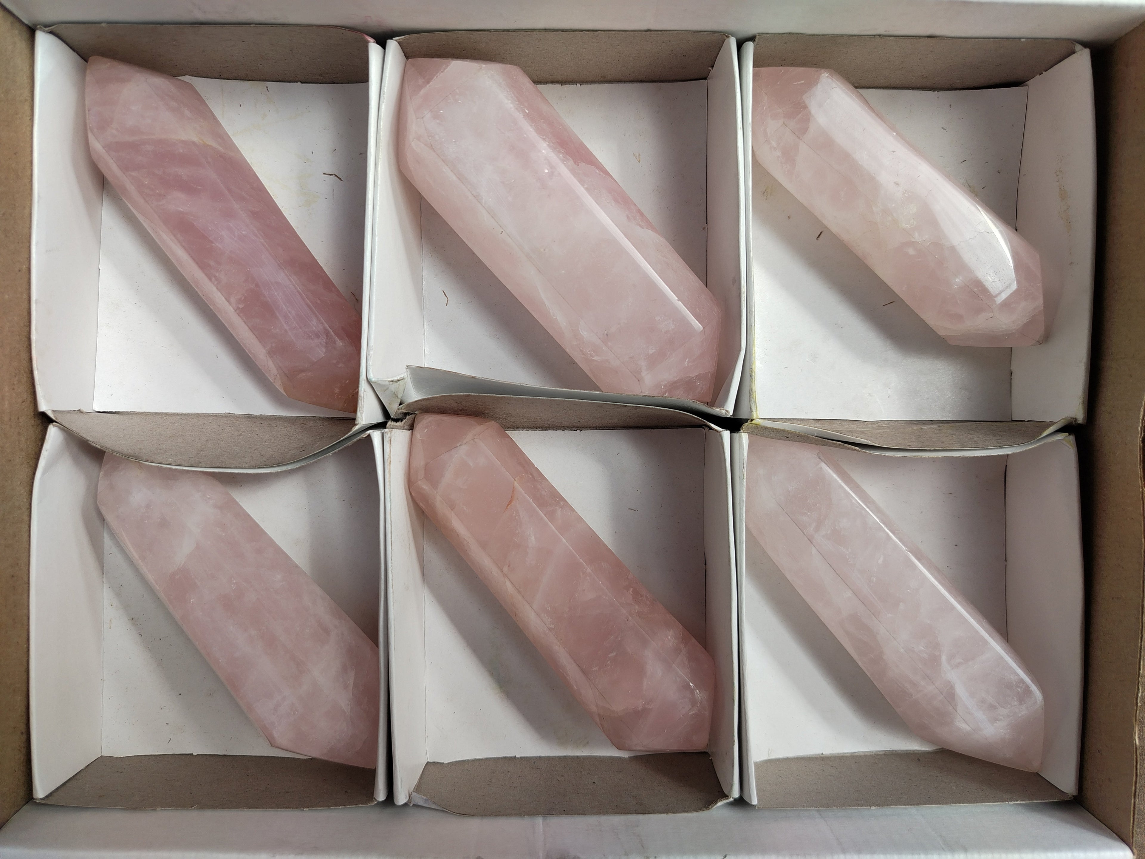 Polished Double Terminated Rose Quartz Points x 6 From Ambatondrazaka, Madagascar - Toprock Gemstones and Minerals 