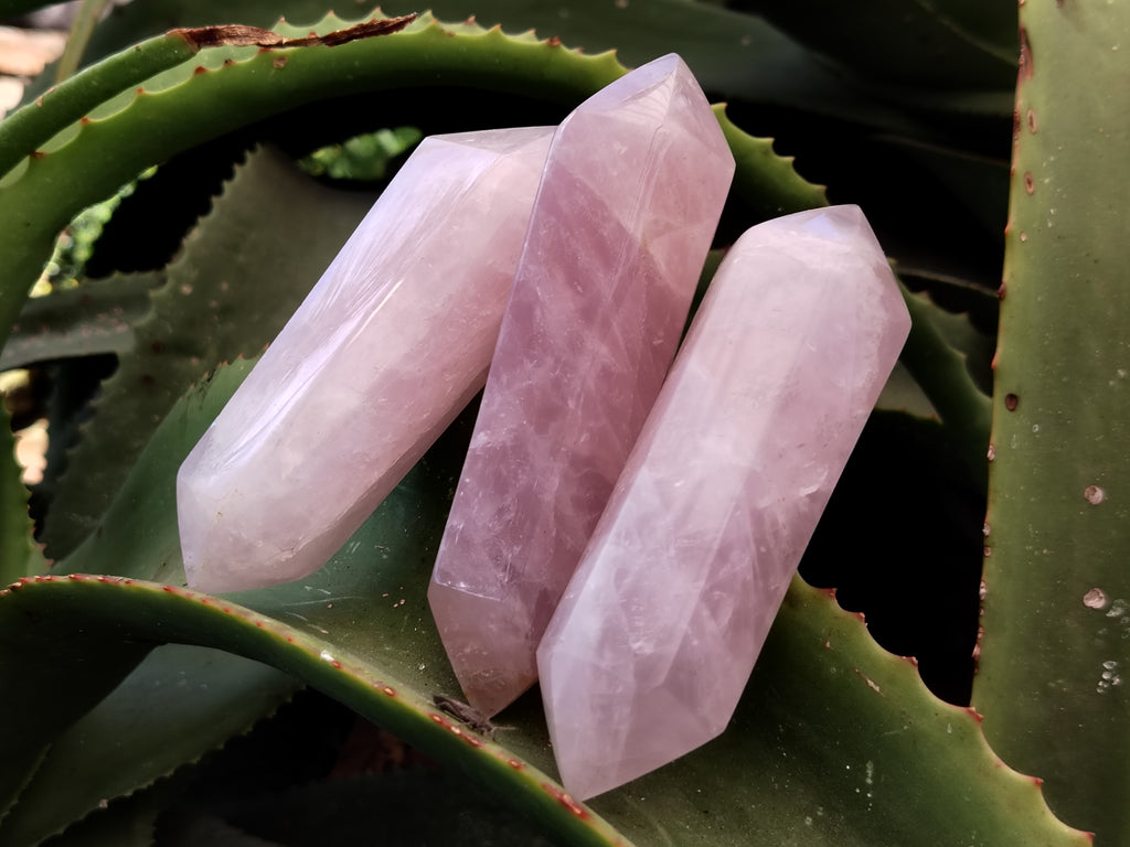 Polished Double Terminated Rose Quartz Points x 6 From Ambatondrazaka, Madagascar - Toprock Gemstones and Minerals 