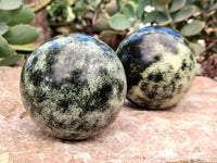 Polished Leopard Stone Spheres x 2 From Nyanga, Zimbabwe
