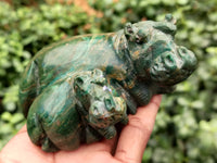 Hand Made Green Verdite Hippo Carvings x 4 From Zimbabwe