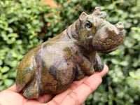 Hand Made Green Verdite Hippo Carvings x 4 From Zimbabwe