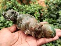 Hand Made Green Verdite Hippo Carvings x 4 From Zimbabwe