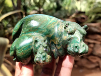 Hand Made Green Verdite Hippo Carvings x 4 From Zimbabwe
